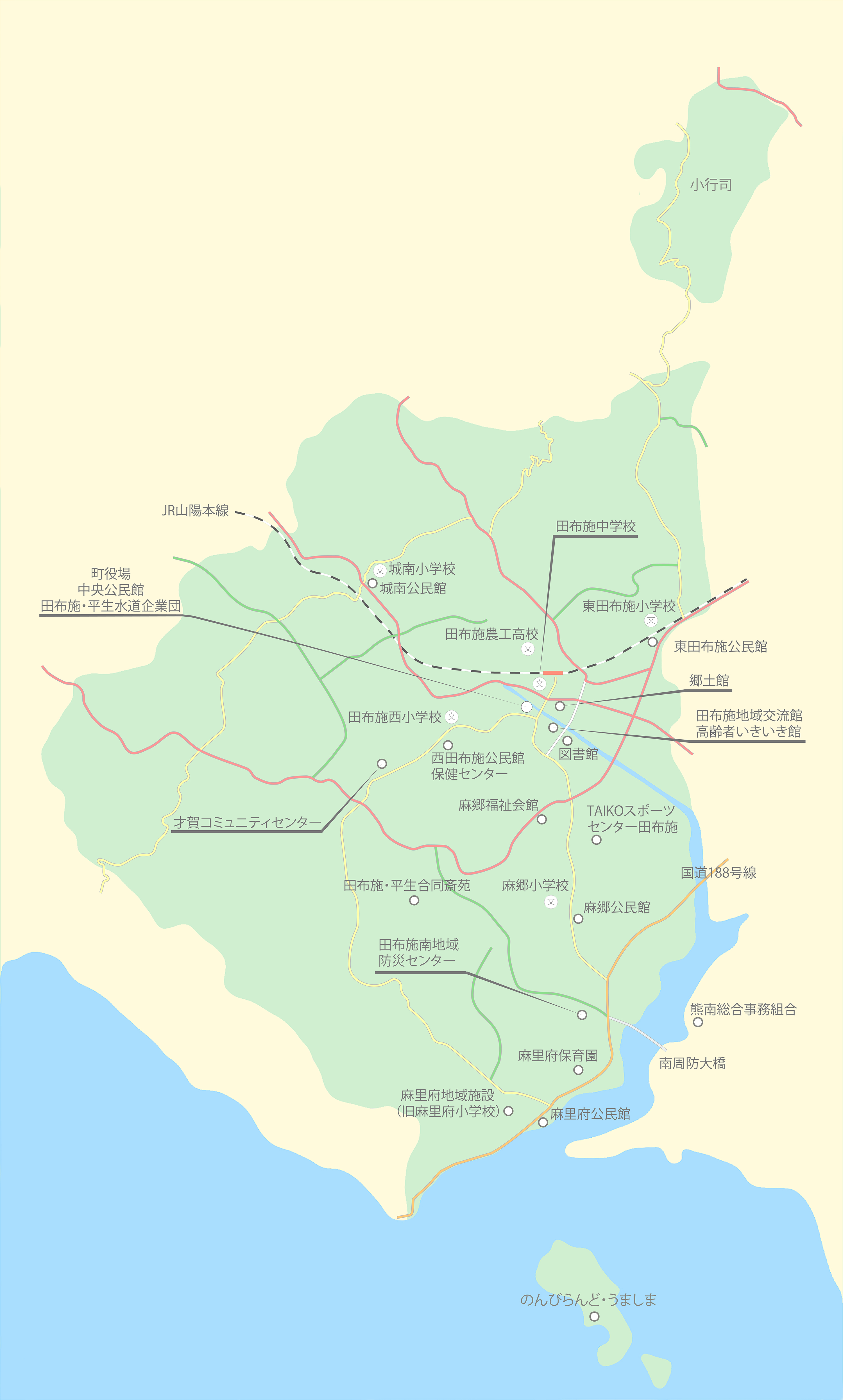 田布施町の公共施設の位置図です。