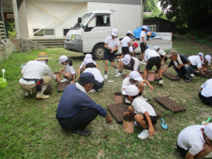 7月8日　東田布施小学校3年生とコスモス種まき2