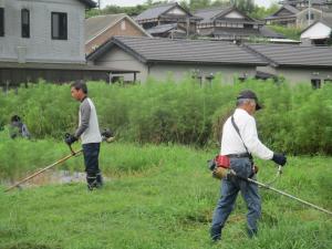 8月24日　コスモス畑草刈り草刈り機