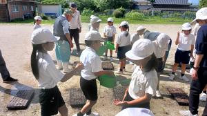 6月29日　東田布施小学校3年生とコスモス種まき3